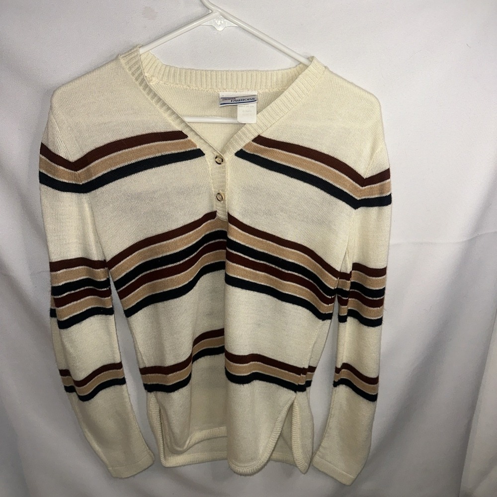 Avion Fashions Vintage 80s Women's Block Color Striped Pullover Sweater Sz M